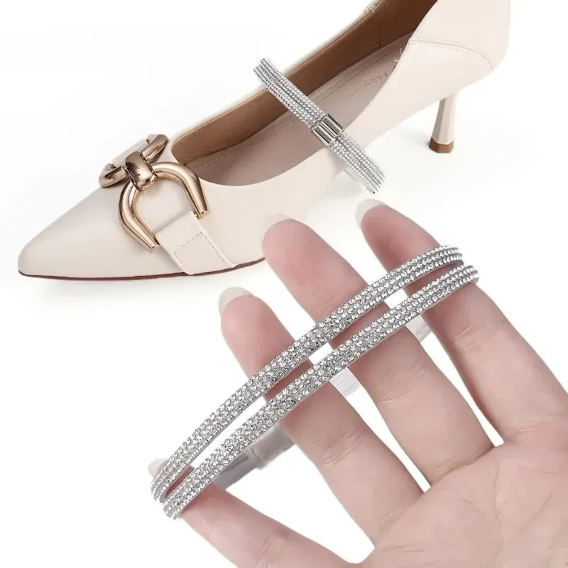 2pcs Anti-skid High Heels Shoes Band Women Rhinestone Shoelaces Triangle Bundle Anti-drop Straps Belt Drill Elastic Fixing Belts