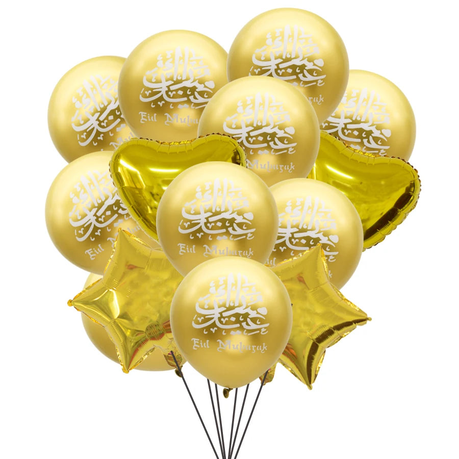 14pcs eid mubarak heart star balloons Home Ramadan Kareem party decoration Ramadan balloons Islamic Muslim party supplies