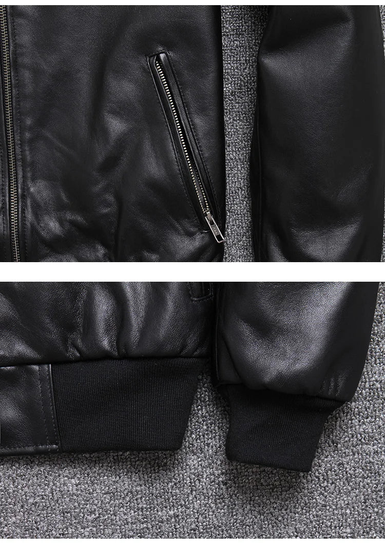 Black Aviation Genuine Leather Bomber Jacket Men Pilot Sheepskin Real Leather Jacket coat short Slim business jacket leather