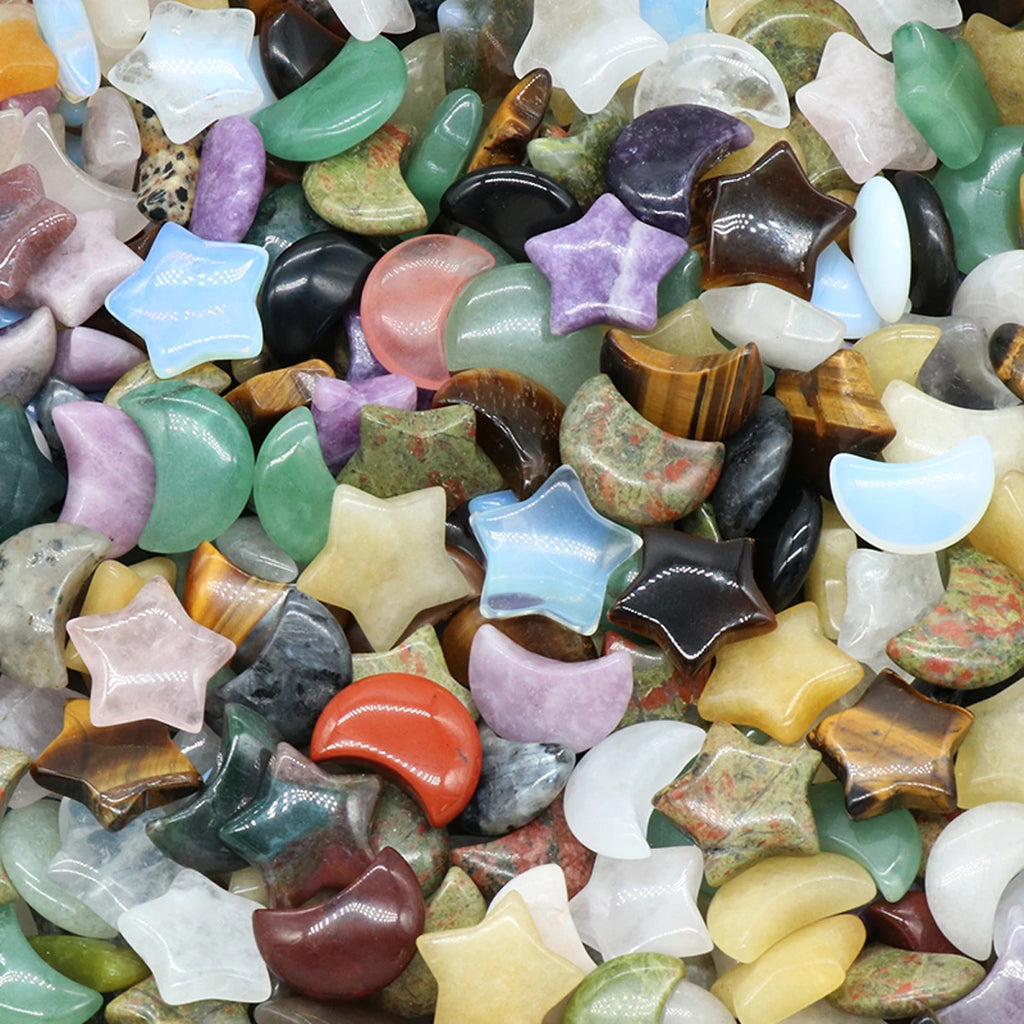 5Pcs Natural Stone Crystal Star Moon Healing Mineral Quartz Home Decoration Reiki Gem Agate Polished Stones Specimen Gift