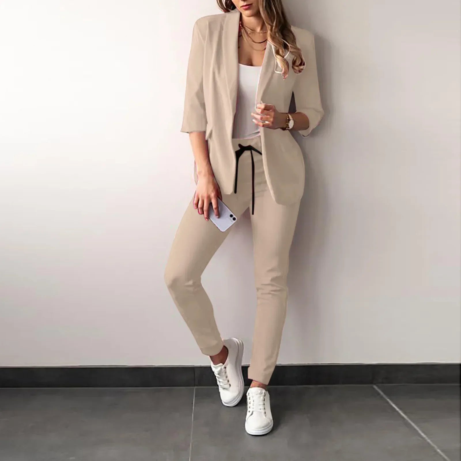 2026 Women's Formal Two Pieces Office Suit Sets Slim Blazer and Pants with Pocket Lapel Women Suits Office Sets 2PCS Tracksuit