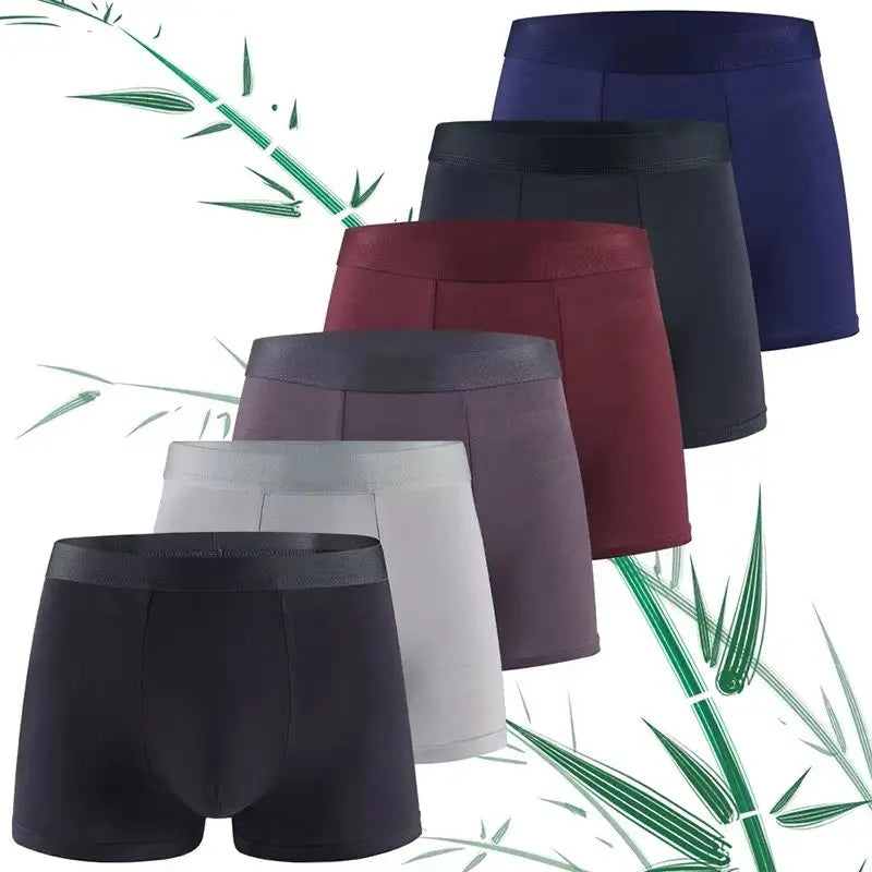 6Pcs Men's Bamboo Fiber Boxer Briefs Ultra Soft Breathable Elastic Waist Underwear Antibacterial Moisture-Wicking Underpants