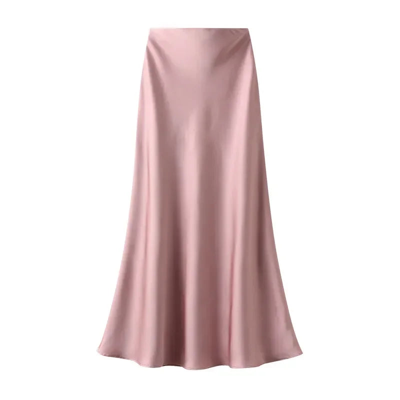Woman 2025 Satin Skirt Women High Waist Long Skirts for Women Summer Black Midi Skirt Office Elegant Women's Skirts LSK9836