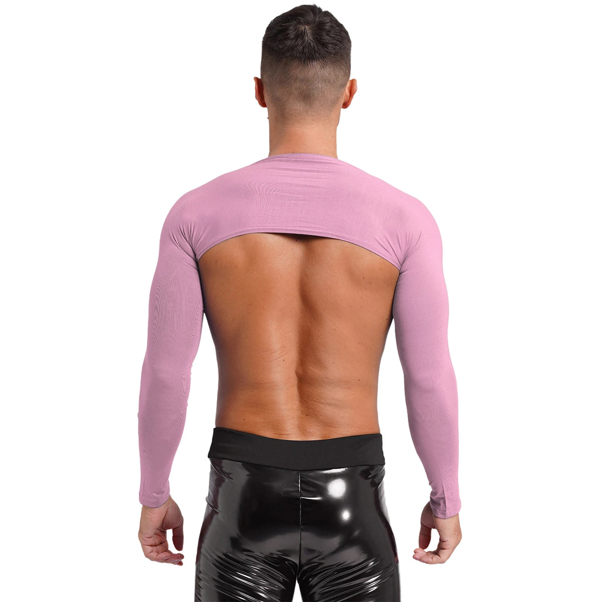 Men Open Front Half Crop Top Solid Long Sleeve Cardigan Bolero Shrug Tops Muscle Arm Sleeves Workout Sports Gym Tops Clubwear