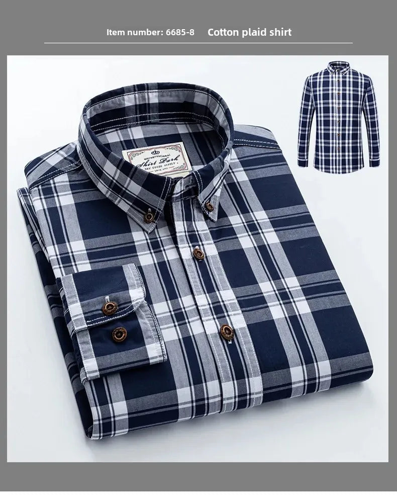 New Men's Pure Cotton Plaid Long Sleeve Shirt Spring Whole Cotton Casual Shirt Korean Style Slims Smooths Your Silhouette No Iro