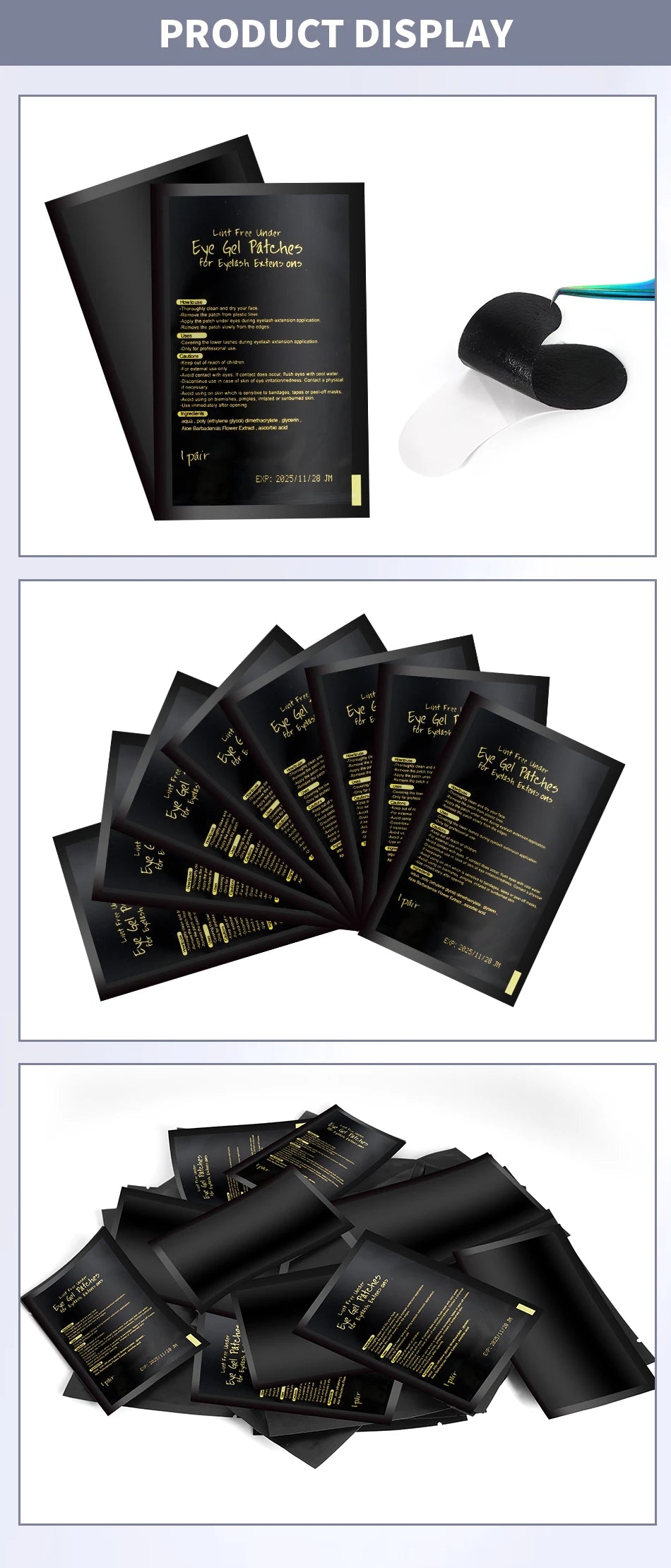 50Pairs Lint Free Under Eye Gel Pads Hydrating Eye Paper Patches Eyelashes Extension Eye Tips Sticker Wraps UV Pads Makeup Tool