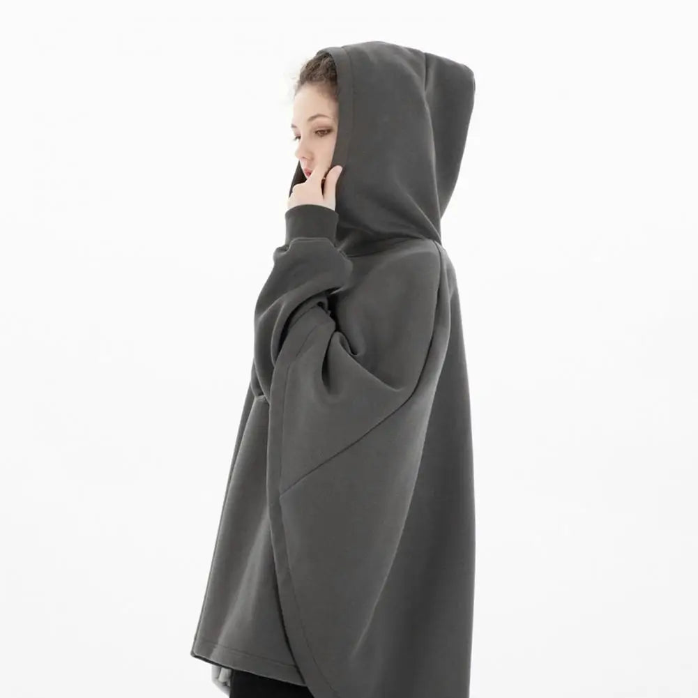 Unisex Hoodie Fake Two-piece Cape Poncho Irregular Medieval Vintage Hooded Loose Black Cloak Coats Gothic Mens Halloween Cosplay