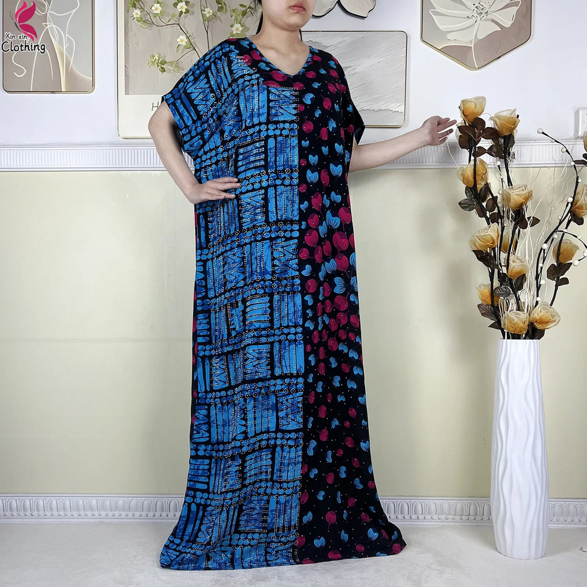 2025 New Summer Abaya Short Sleeve Dress With Big Scarf Printing Floral Loose Dress Islam Kaftan Women African Abaya Clothing