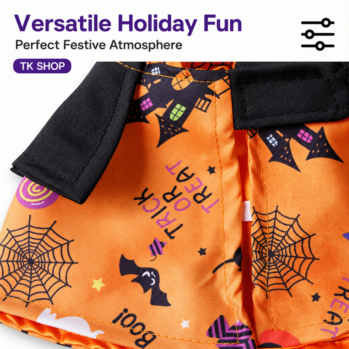 Halloween Witch Pet Costume for Cats & Small Dogs, Witch Hat and Printed Outfit, Adjustable Drawstring, Hook Loop Closures