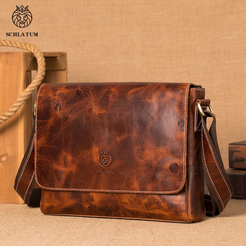 SCHLATUM 100% Genuine Leather Men's Shoulder Bags Messenger Bag for Men Crossbody Bags new Small Man Designer Handbag Bolso Male