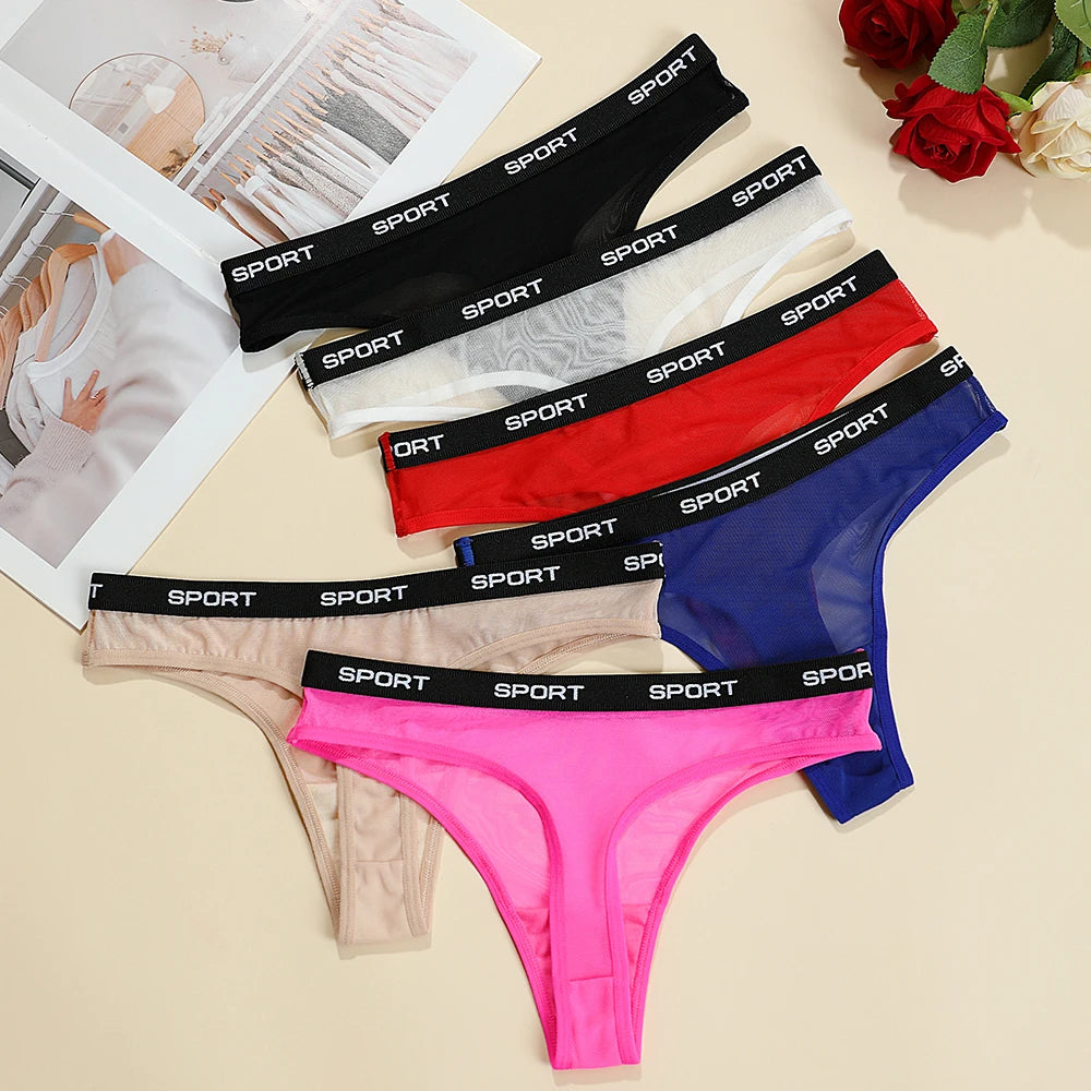 Sexy Mesh Transparent Thongs for Women Low-Rise Fashion Sporty Style String Lingerie Seamless Briefs Ladies Underwear Women's un