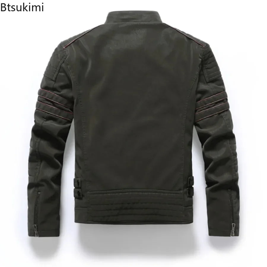 New Pilot Jackets Men's PU Jacket Fashion Casual Stand Collar Motorcycle Coats Trend Men Embroider Windbreak Warm Leather Jacket