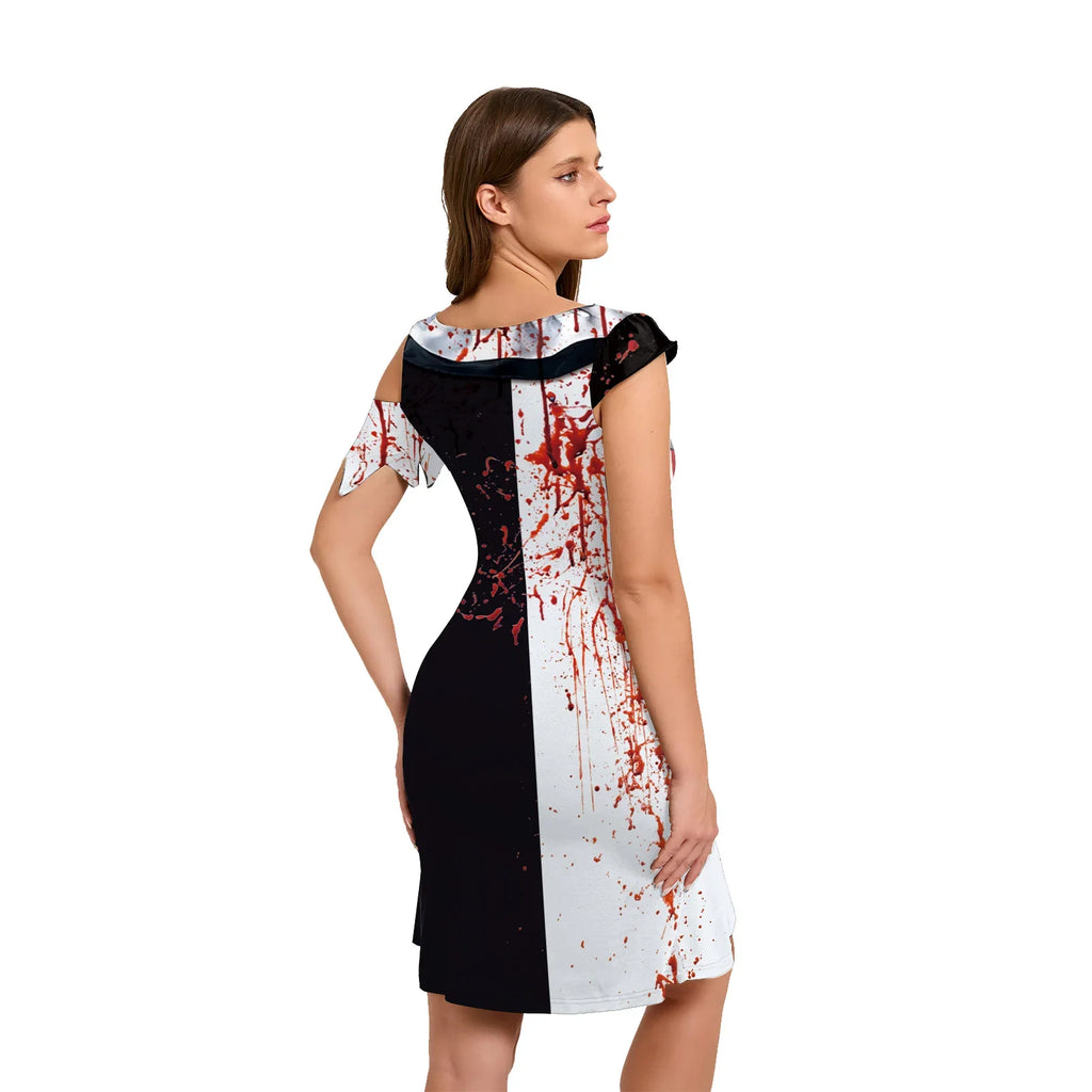 Halloween Clown Dress for Women Cosplay Terrifier 3 Bloody Costumes Adult Horror Bleed 3D Print Party Carnival Party Fancy Dress