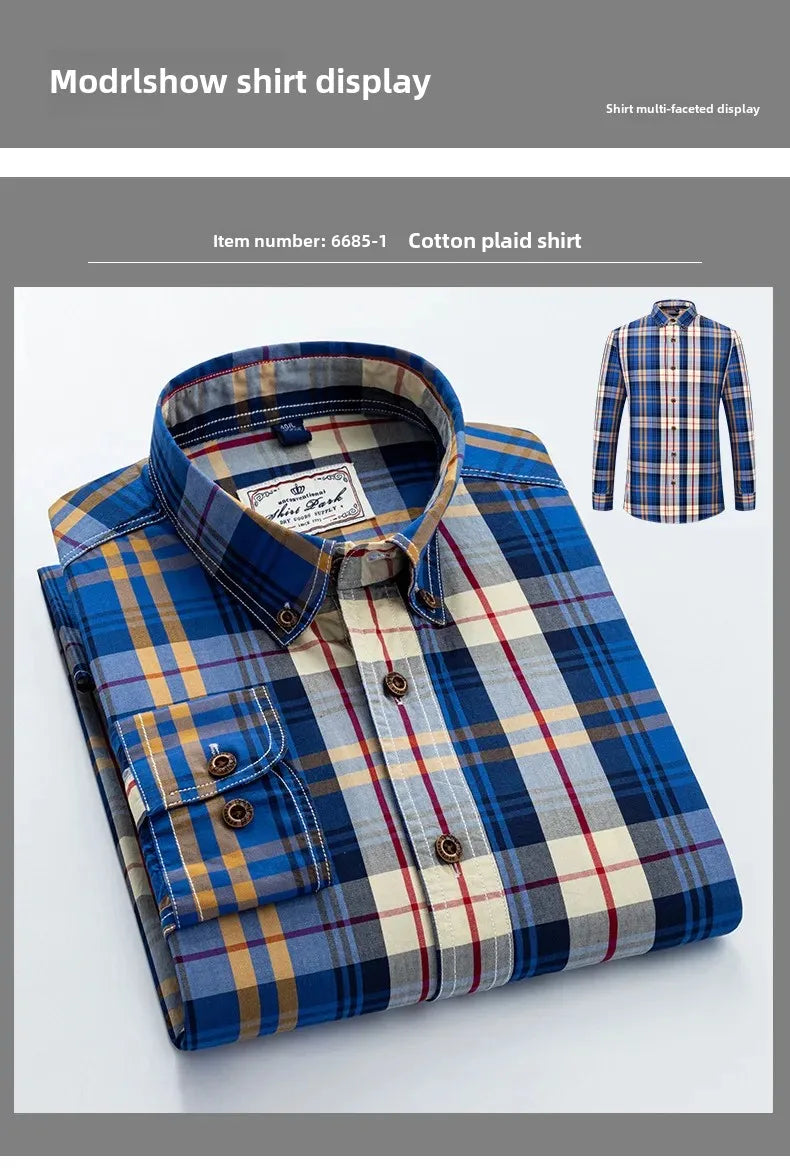 New Men's Pure Cotton Plaid Long Sleeve Shirt Spring Whole Cotton Casual Shirt Korean Style Slims Smooths Your Silhouette No Iro