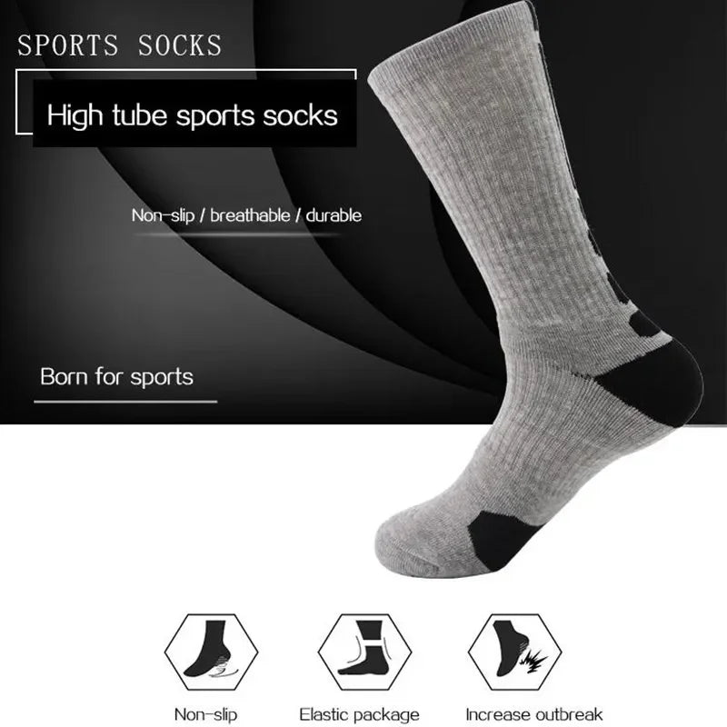 5 Pairs Men Sports Socks Set With Damping Terry Basketball Cycling Running Hiking Tennis Sock Set Ski Women Cotton EU 39-45