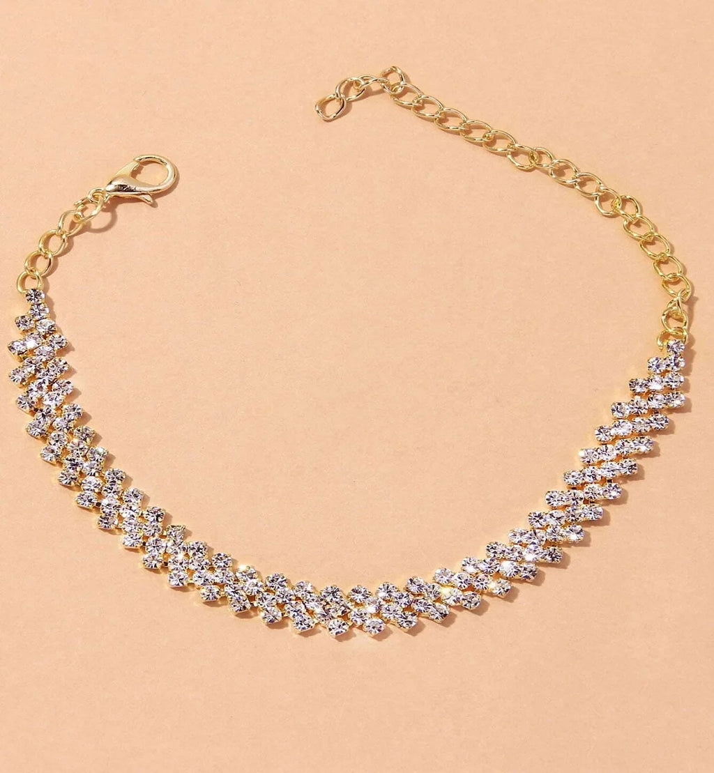 1PC Women's Simple and Premium Copper Inlaid Water Diamond Love Foot Chain Bracelet Accessories Wedding Party Fashion Jewelry