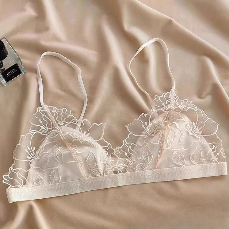 Sexy French Lace Bralette & Underwear Set, Lightweight Wireless Triangle Cup Bra for Women, Pure Elegant Small Boobs S-XL MOYISU