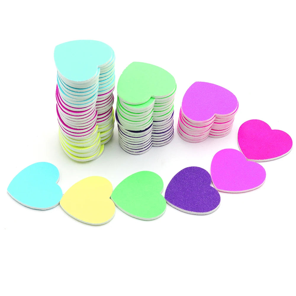Heart Shape Nail Files 5/10/50 Pcs Set Emery Board Double-Sided Polishing Sanding Buffer Washable Sandpaper Manicure Accessories