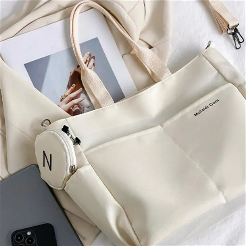 Oxford Design Double Sided Pocket Tote Bag Teen Women Large Capacity Handbag Single Shoulder Crossbody Bag with Round Coin Purse