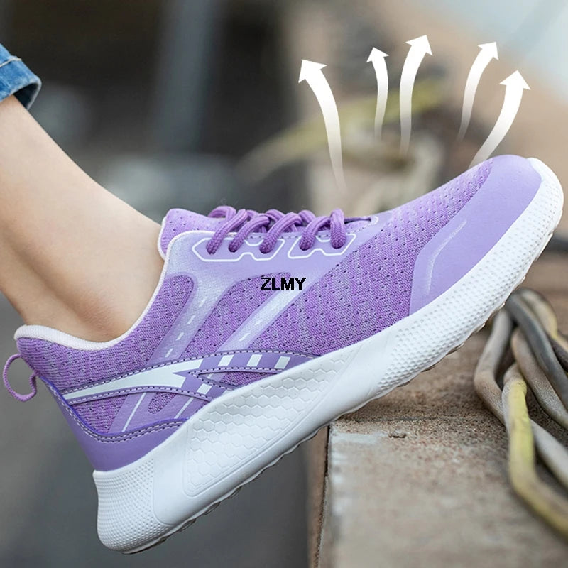 ZLMY New Women Safety Shoes Steel Toe Sneaker Lightweight Work Shoes Puncture Proof Work Safety Boots Woman Men Security Boots