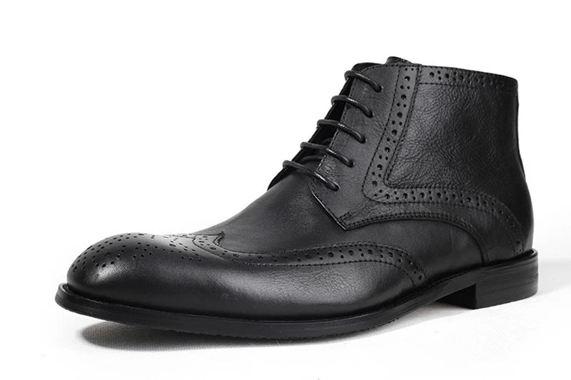 British Brock Carved Leather Boots Retro Business Formal Leather Shoes Fashion Men's Boots Cowhide Men's Short Boots