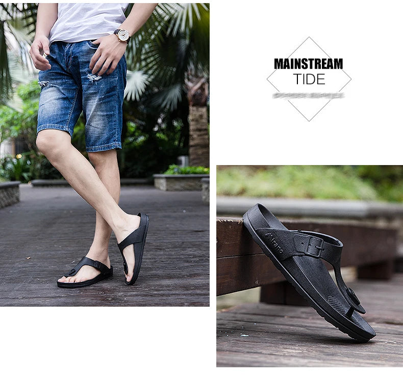 2026 New Summer Flip-flops for Men, Anti-slip, Trendy and Casual Solid-color Beach Shoes