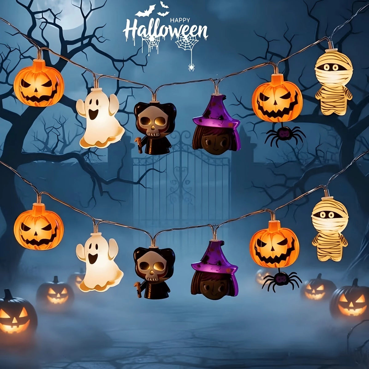 Halloween LED  Lights Horror Pumpkin Ghost Mummy Witch Spider Lamp Indoor Home Window Party Atmosphere Decorations
