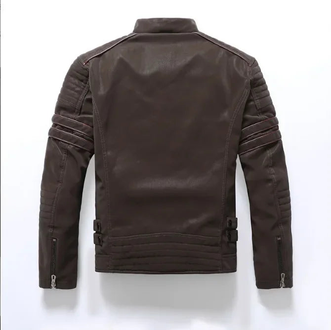 New Pilot Jackets Men's PU Jacket Fashion Casual Stand Collar Motorcycle Coats Trend Men Embroider Windbreak Warm Leather Jacket