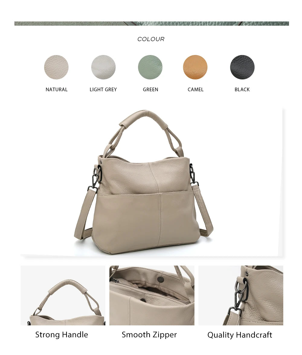 Women Versatile Casual Genuine Leather Top-handle Shoulder Bag Multi pockets Adjustable Strap Cross body Handbags Daily Commute