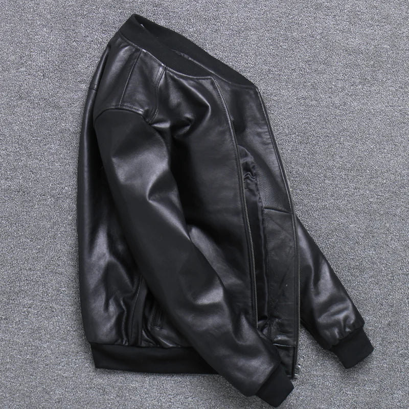 Black Aviation Genuine Leather Bomber Jacket Men Pilot Sheepskin Real Leather Jacket coat short Slim business jacket leather