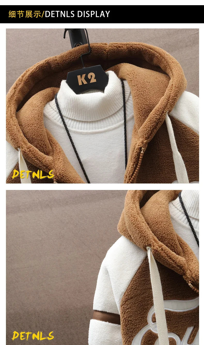 2023 Men's Hooded Jackets Japan Fashion Streetwear Harajuku Coats Men Autumn Winter Men Clothing Wool Jackets Embroidery Jacket
