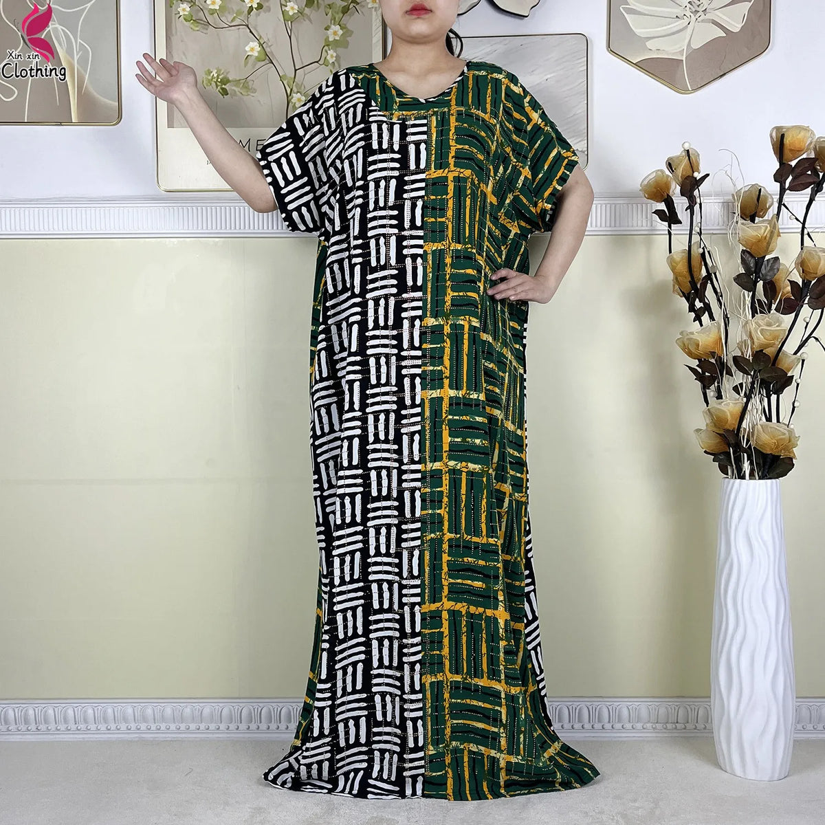 2025 New Summer Abaya Short Sleeve Dress With Big Scarf Printing Floral Loose Dress Islam Kaftan Women African Abaya Clothing