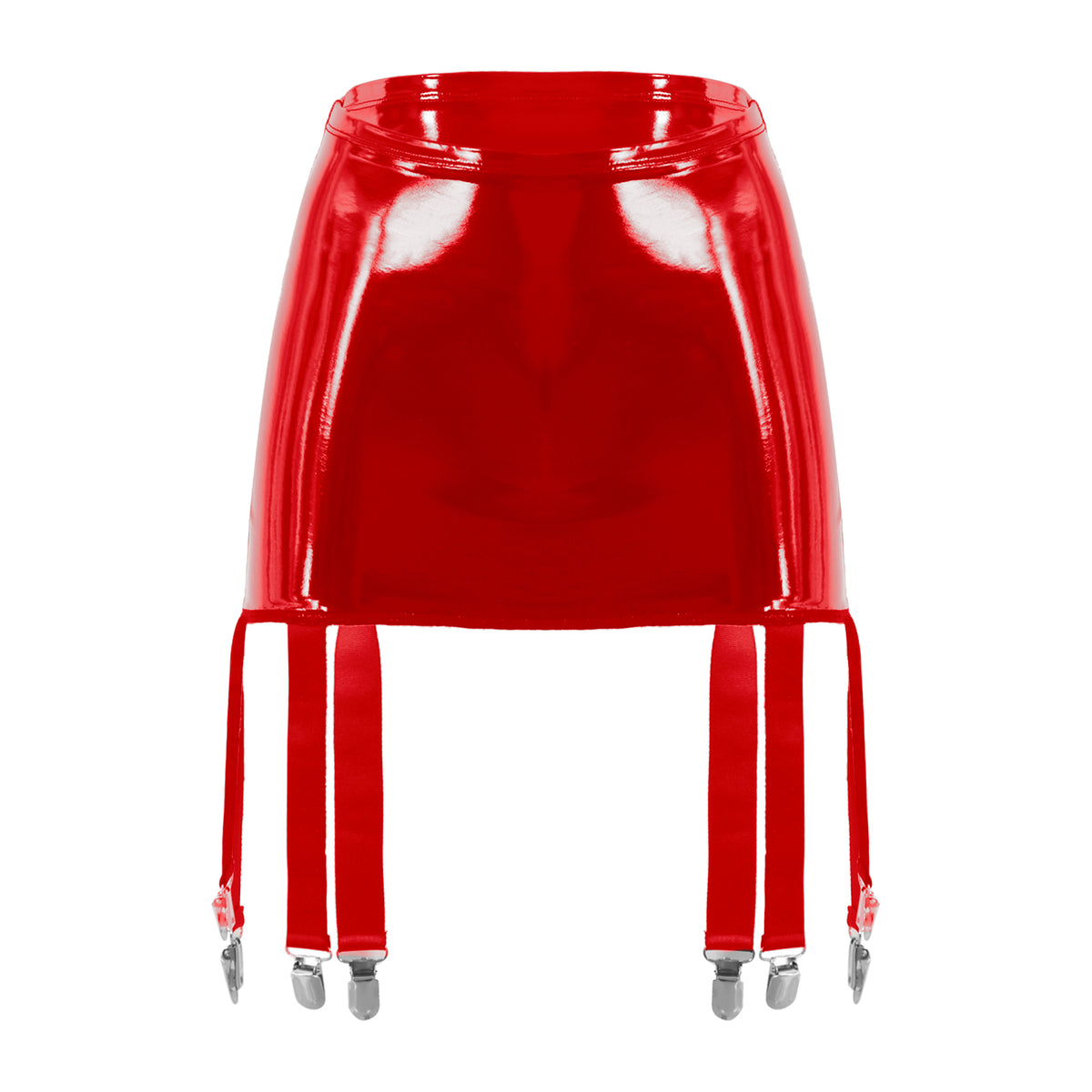 Sexy Women Wetlook PVC Leather Ruffled Skirts Party Low Waist Built-in Thongs Mini Skirt with Garter Belts Metal Clips Set Club