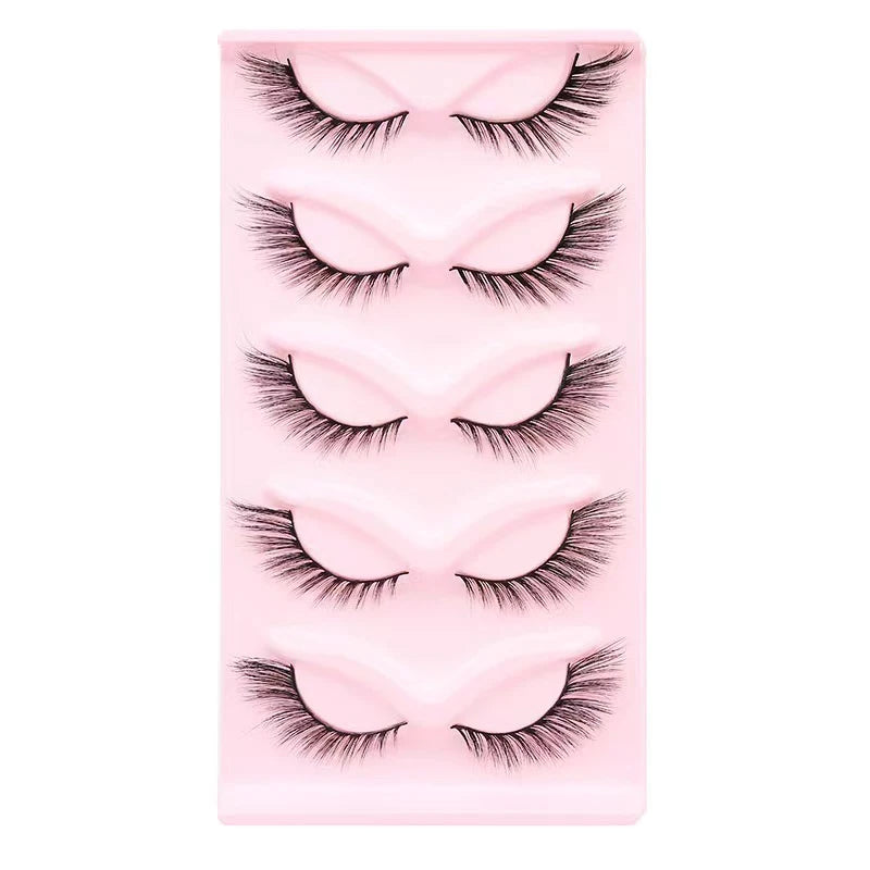 LTWEGO Fake Eyelash Mink Lashes 5 Pairs Little Devil Eyelashes Natural Daily Makeup Manga Eyelashes Clear Band Eyelashes Cilios