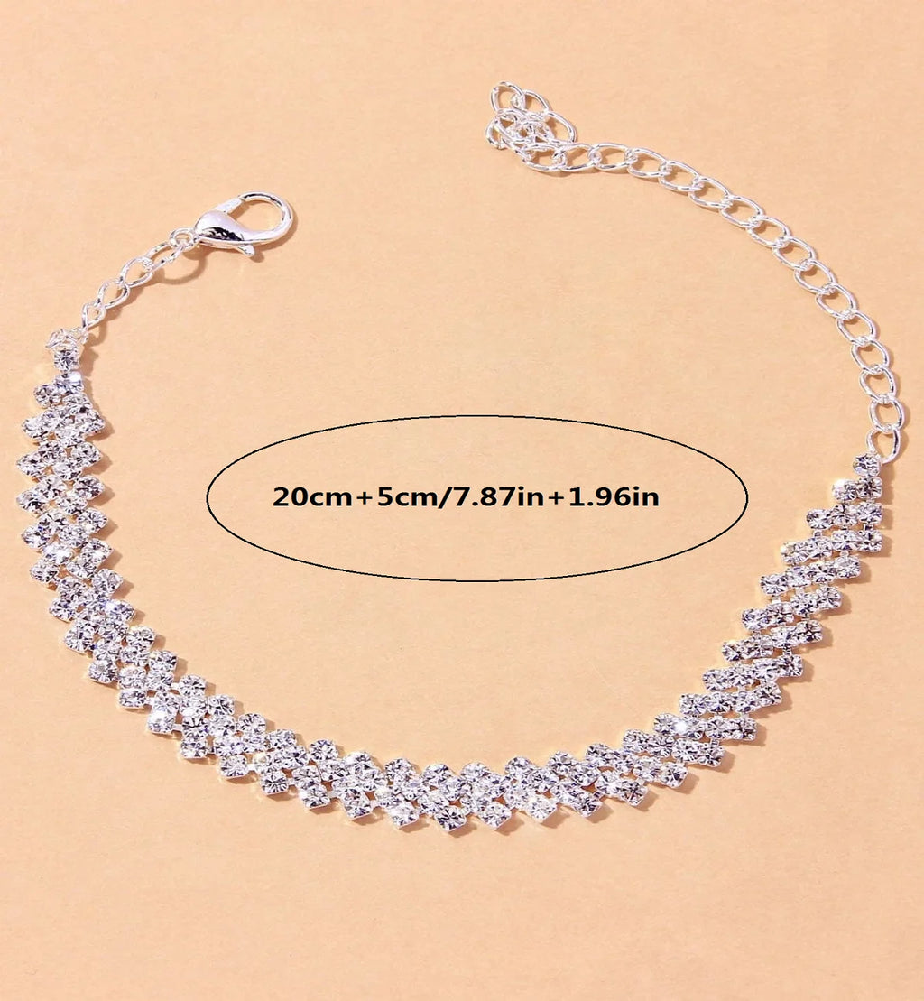 1PC Women's Simple and Premium Copper Inlaid Water Diamond Love Foot Chain Bracelet Accessories Wedding Party Fashion Jewelry