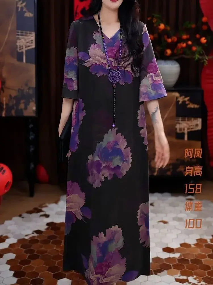 New Elegant Temperament V-neck Dress with New Style of Flesh Covering and Making It Look Thinner than the Knee A-line Skirt