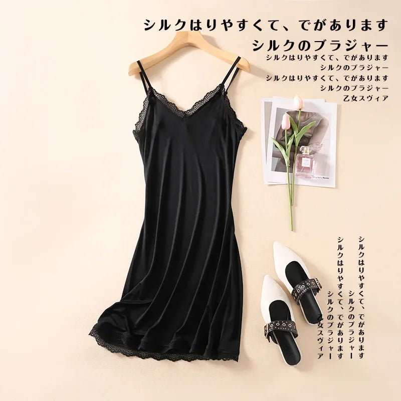 Mulberry Silk V-neck Lace Sexy Suspender Nightdress Ladies' Night Dress Thin Sling Nightdress Women Summer Nightgown
