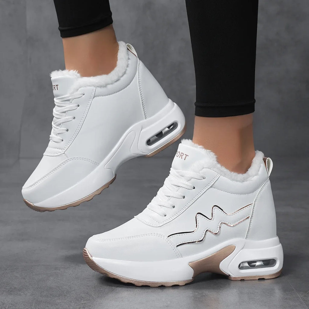 Winter New Women's Cotton Shoes Warm Heightening Casual Sports Shoes Invisible Heightening 8 Cm Women's Shoes round Toe EVA Inso