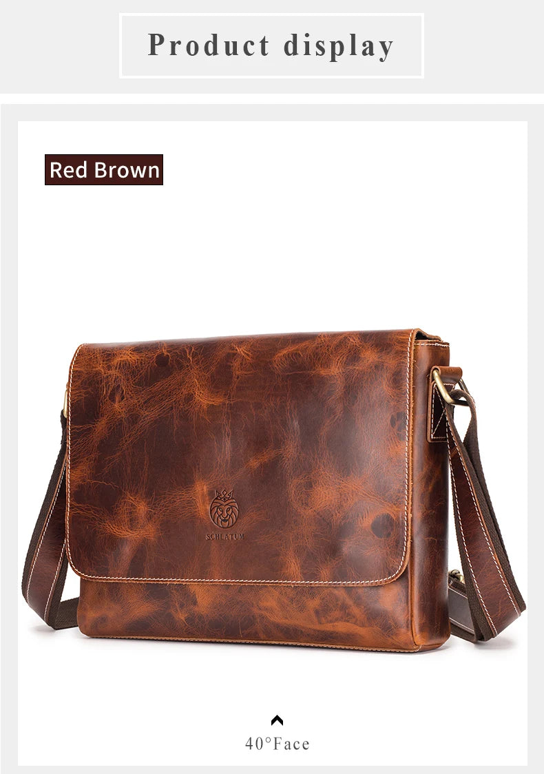 SCHLATUM 100% Genuine Leather Men's Shoulder Bags Messenger Bag for Men Crossbody Bags new Small Man Designer Handbag Bolso Male