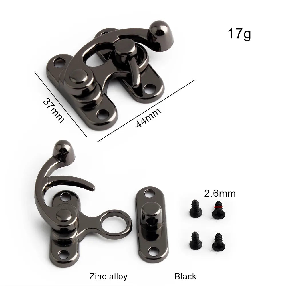 2PCS Metal Bag Horn Hook Lock Antique Tin Box Jewelry Box Decorative Buckle Lock Hook With Screws DIY Wallet Making