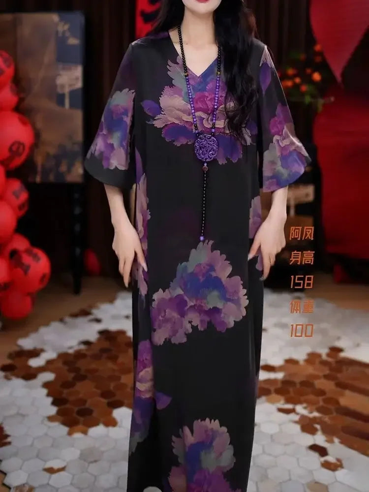 New Elegant Temperament V-neck Dress with New Style of Flesh Covering and Making It Look Thinner than the Knee A-line Skirt