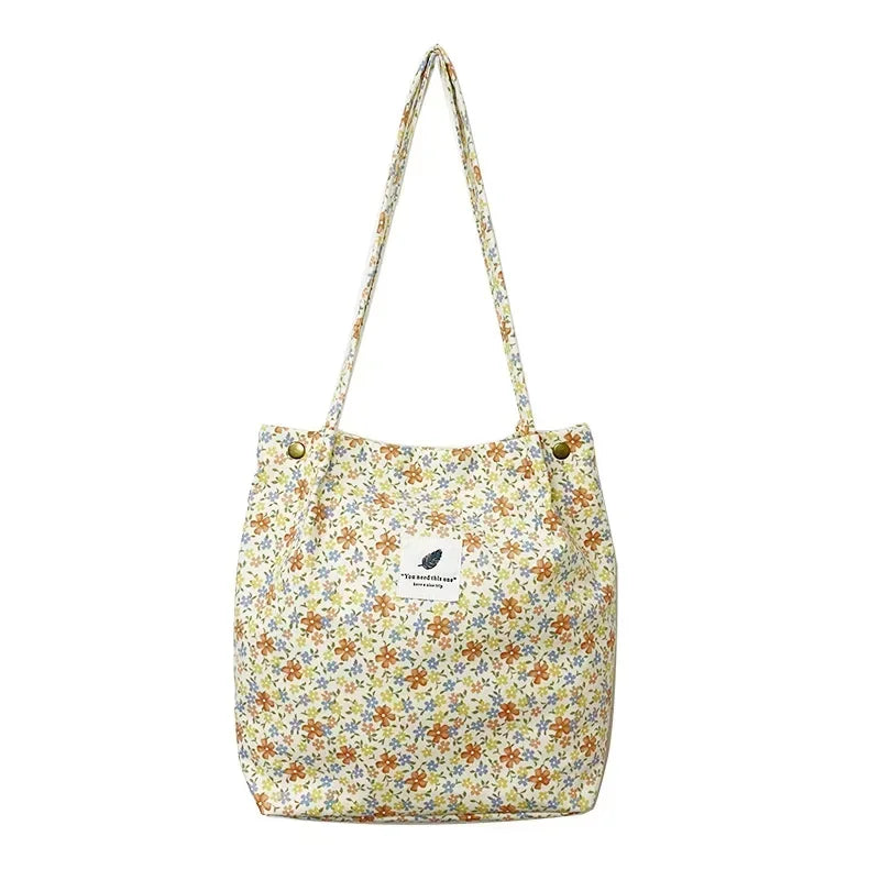 New Corduroy Shoulder Bag for Women Cotton Cloth Large Handbag Solid Color Eco Shopping Bag 2023 Ladies Reusable Totes Bags