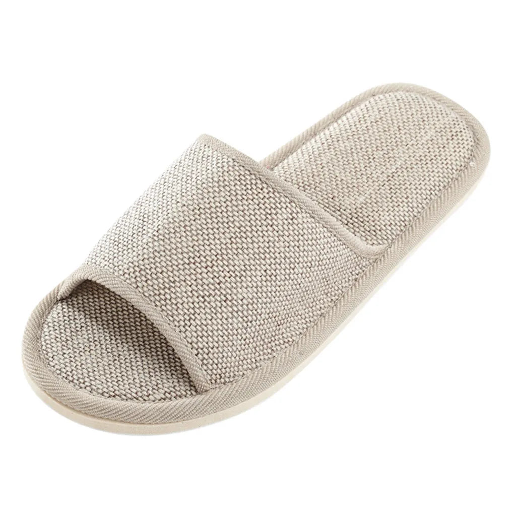 Linen Slippers Women And Men Household Indoor Floor Slippers Daily Home Simple Plain Mute Anti-Slip Comfortable Slippers