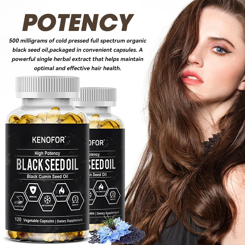Black Seed Oil Capsules - 500mg, Black Cumin Seed Oil Supplement for Immune Function, Digestive Support, Hair & Skin Health