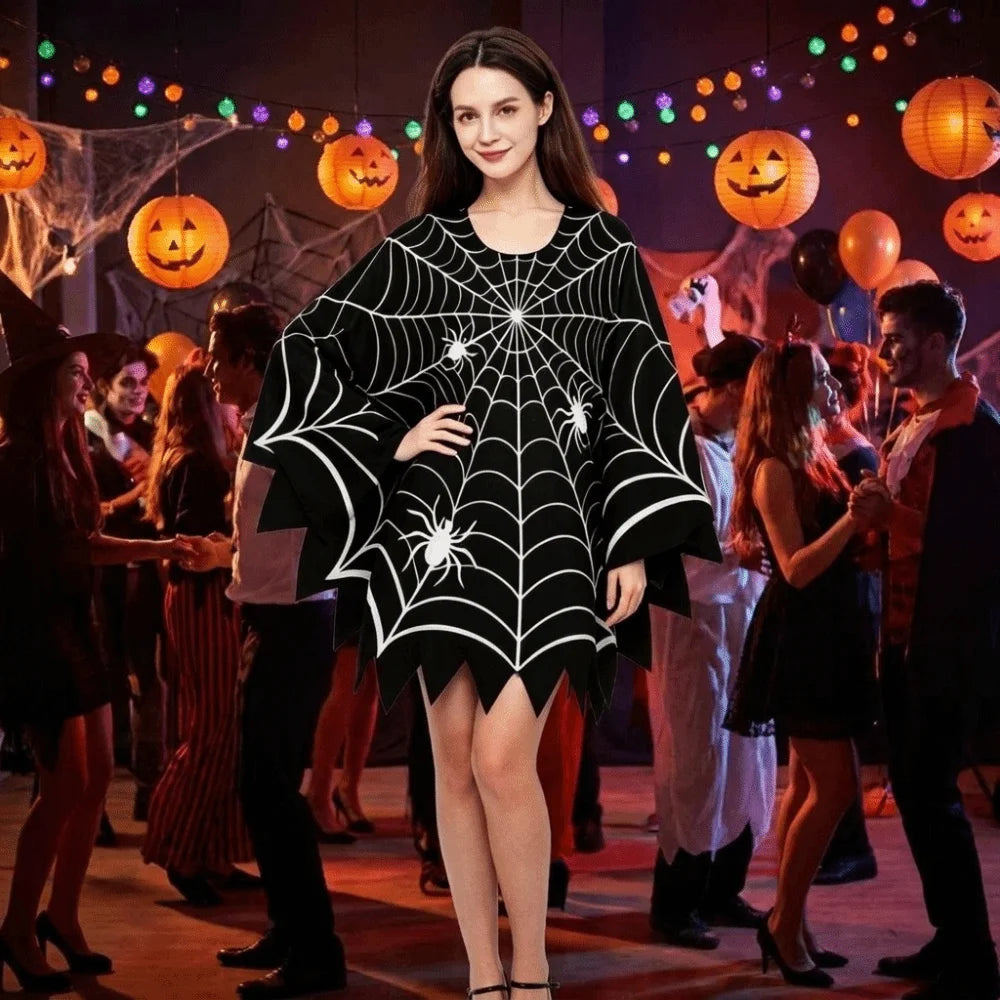 Multi-functional Scary Halloween Spider Web Cloak Creepy Black Shawl Poncho Cape Cosplay Party Costume Carnival Costume