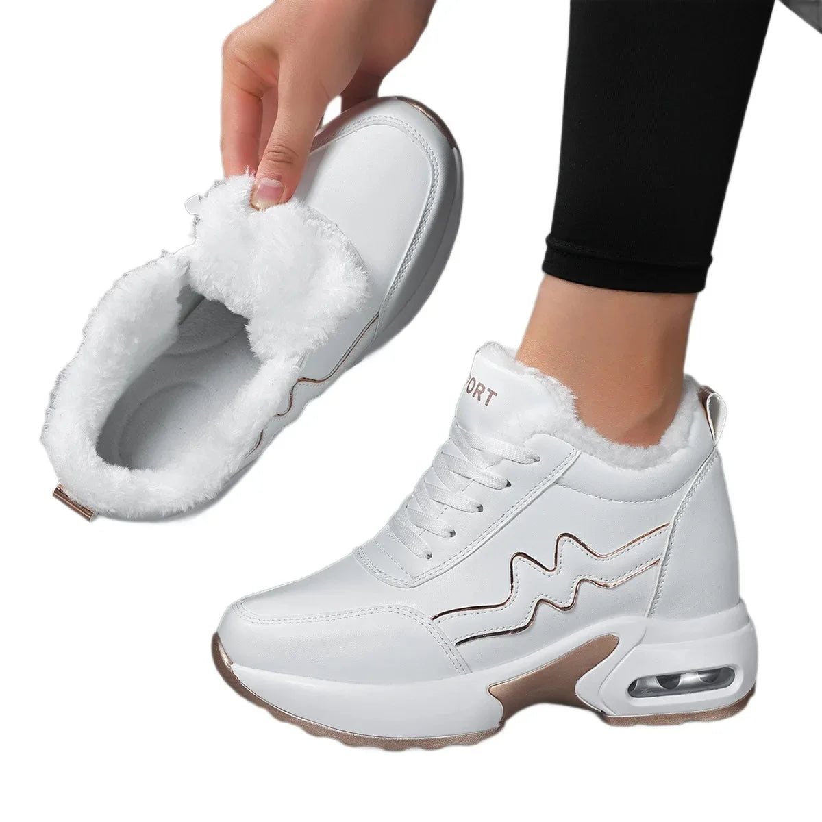 Winter New Women's Cotton Shoes Warm Heightening Casual Sports Shoes Invisible Heightening 8 Cm Women's Shoes round Toe EVA Inso