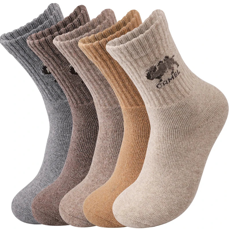 5Pairs Winter Men's Wool Socks Thick Thermal Animal Sports Socks Outdoor Hiking Cycling Soft Casual Mid Tube Snow Socks