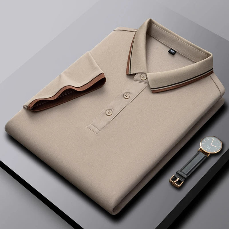 GAAJ Business Polo Shirt Men,Casual Brand Tops,Striped Collar T shirt,High Quality Cotton Tee,Social Poloshirt,Menswear Clothes