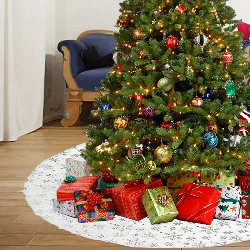38/60cm Christmas Tree Skirt White Plush Xmas Tree Skirts Gold Silver Snowflake Plush Carpets Home New Year Party Decorations