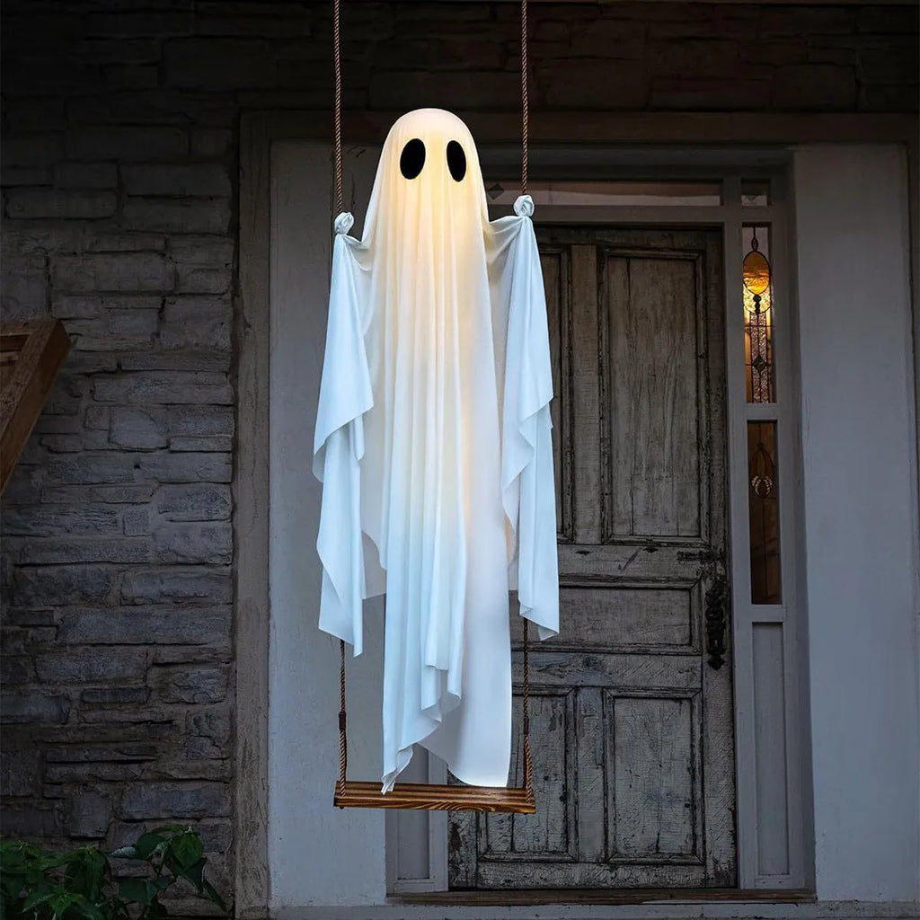 Halloween Swinging Ghost Decoration Glowing Hanging Ghost Ornament Porch Yard Garden Party Decor Outdoor Display Festival Gift